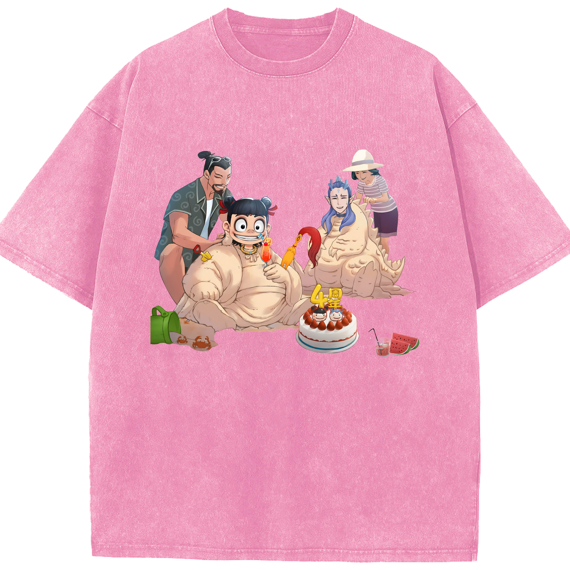 （画像用） Ne Zha 2 ナタ 魔童の大暴れ 綿100% ヴィンテージ風 半袖Tシャツ（フロントプリント）